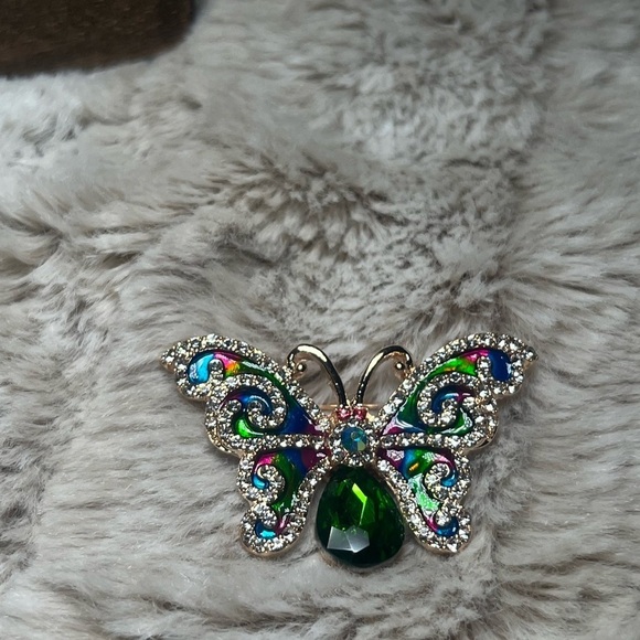 Ornate Green and Blue Gemstone Butterfly Brooch - Picture 4 of 8